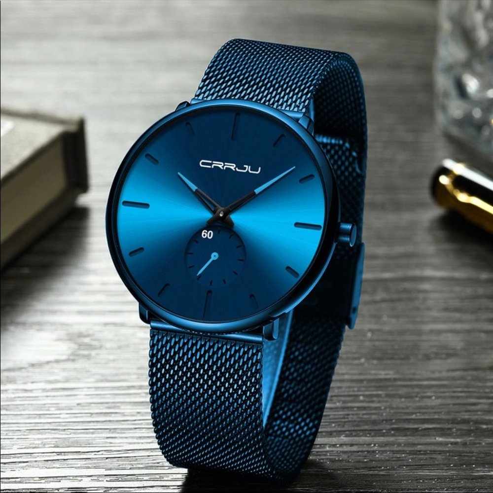 😎⌚️⏱slick Slim Mesh Steel Waterproof Blue Sport Watch - Picture 2 of 8